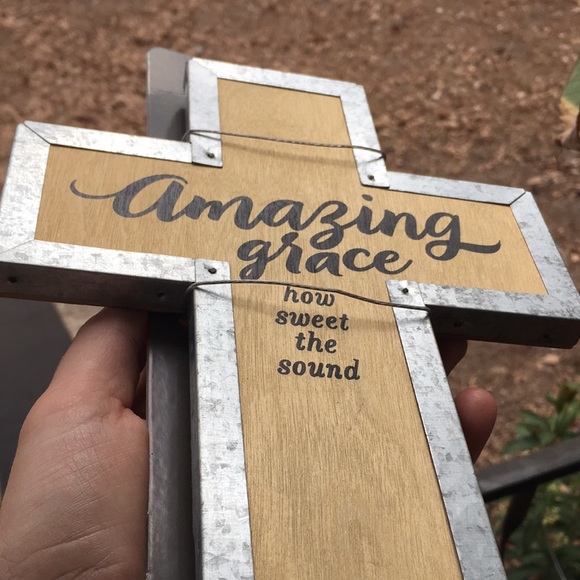 Wooden galvanized standing or wall cross “amazing grace how sweet the sound” NEW - Picture 14 of 17